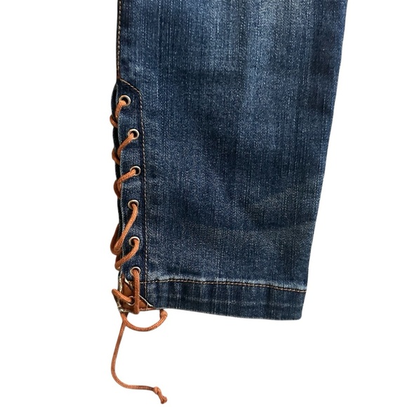 White House Black Market The Skimmer Lace Up Ankle Jeans Size 4 Dark Wash - Picture 4 of 14